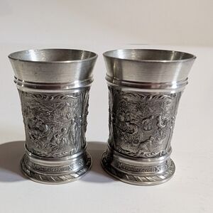 Vtg Pewter Shot Glasses SKS Zinn Harvesting Grapes Scenes West Germany